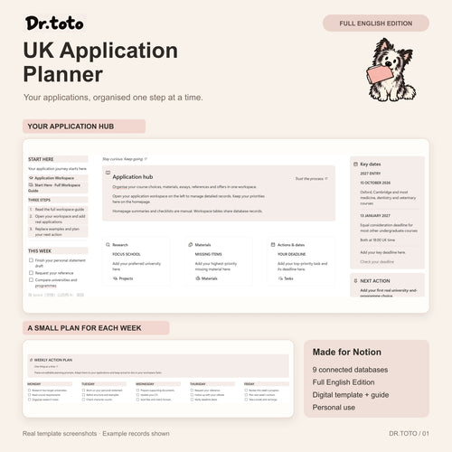 UK University Application Planner — Notion Template · Full English Edition
