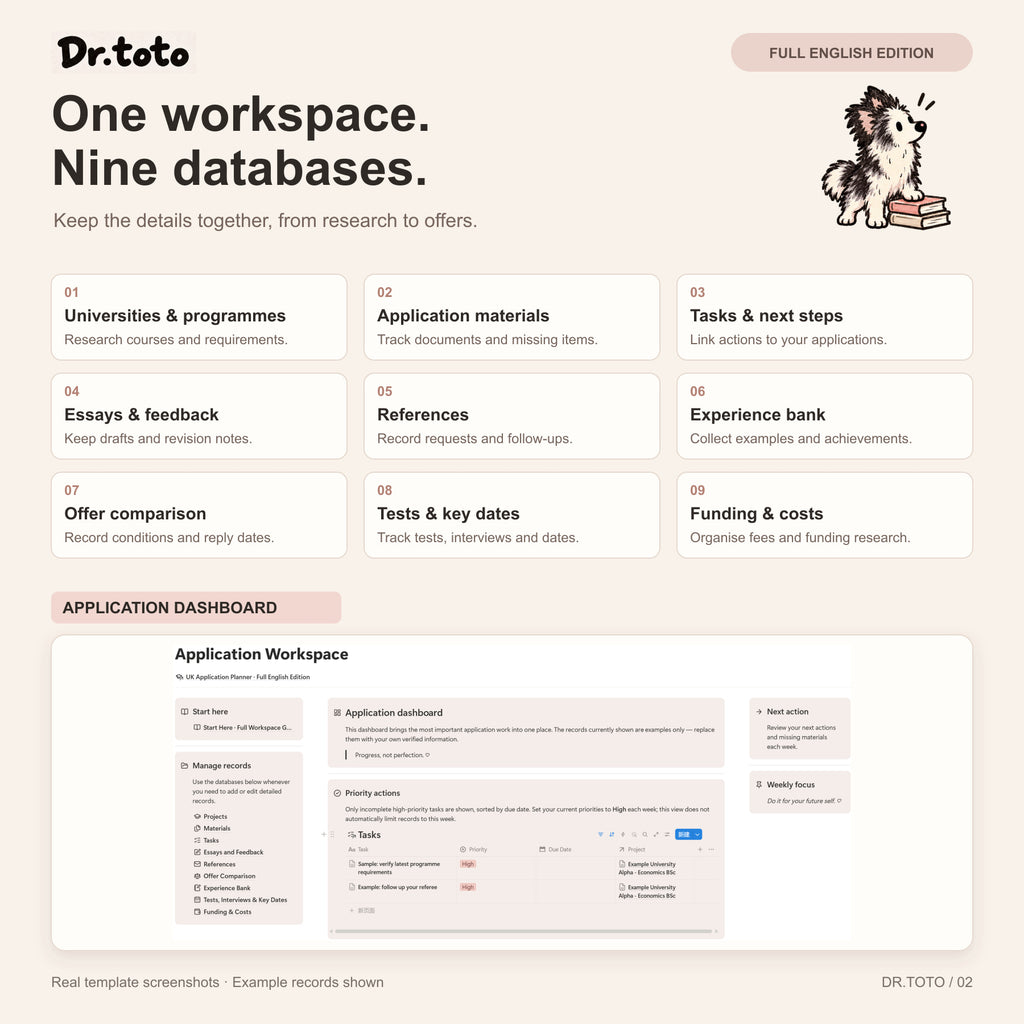UK University Application Planner — Notion Template · Full English Edition